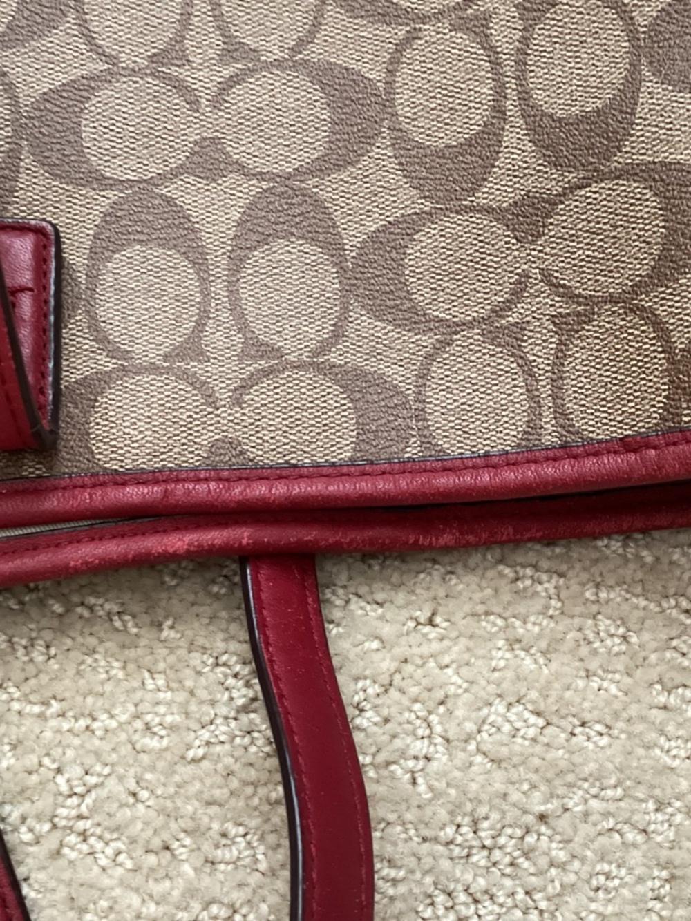 Coach Park Metro Tote in Signature Khaki with Cherry Trim - Picture 8 of 8